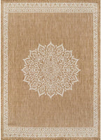 CAMILSON Outdoor Rug 10x14 Medallion Natural Modern Large Area Rugs for Indoor and Outdoor Patios Kitchen and Hallway Mats Washable Porch Deck Outside Carpet (Medallion Natural 10 x 14)