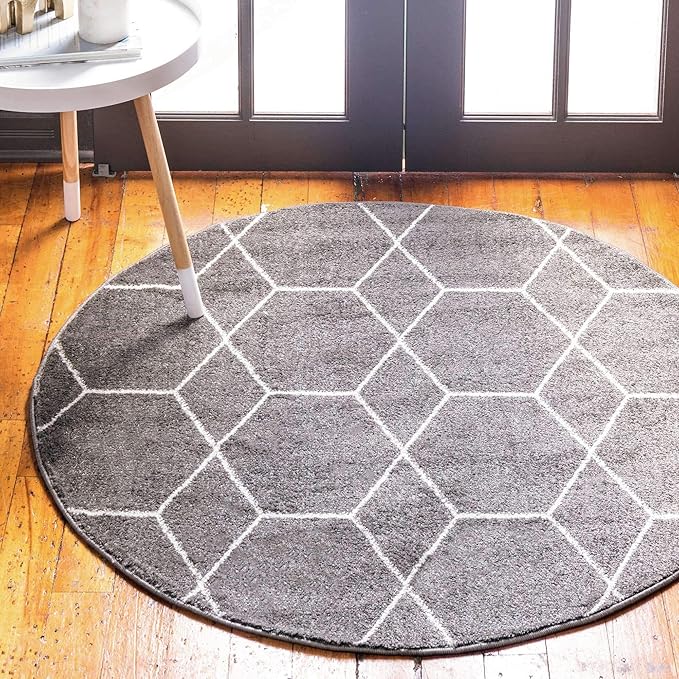 Unique Loom Trellis Frieze Collection Area Rug - Geometric (7' Round, Dark Gray/ Ivory)