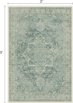Area Rug 2x3 Doormat, Machine Washable Low Pile Vintage Rugs, Small Lightweight Rug Entryway Indoor Mat for Entrance, Hallway, Kitchen and Corridor, Green