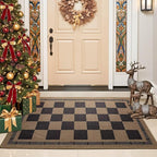 Vasofe Washable Small Entry Rug, 2x3 Checkered Jute Rugs Outdoor Indoor Front Door Mat, Non-Slip Bedroom Entrance Doorway Kitchen Mats, Plaid Farmhouse Porch Carpet, Black and Brown
