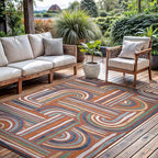 CAMILSON Indoor Outdoor Rug, Orange 5x7 Geometric Arch Striped Area Rugs for Patio and Home Areas, Easy-Cleaning Non-Shedding Living Room, Garden and Deck Washable Outside Carpet (5 x 7)