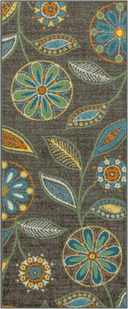 Maples Rugs Reggie Floral Runner Rug - Made in USA - Washable, Non Slip Indoor Carpet for Kitchen, Hallway, and Laundry Room, 2' x 5', Dark Grey