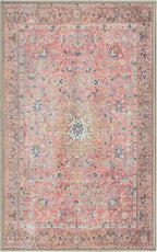 GLN Rugs Traditional Collection - Machine Washable Area Rug, Traditional Washable, Non Slip, Low Pile Chenille Rug, Living Room, Bedroom, Kitchen Rug (2' x 3' Pink/Cream)