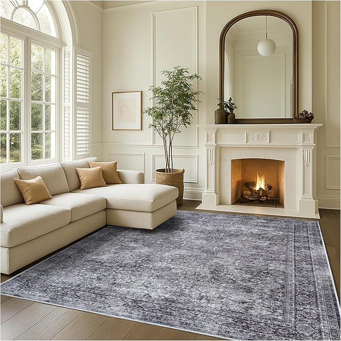 Fame Rugs Turkish Rug. Washable Vintage Oriental Antique Inspired Traditional Doormat Small Modern Area Rugs Luxury Entryway Entry Bedroom Bathroom Kitchen (396NN, 4'9 x 6'9)