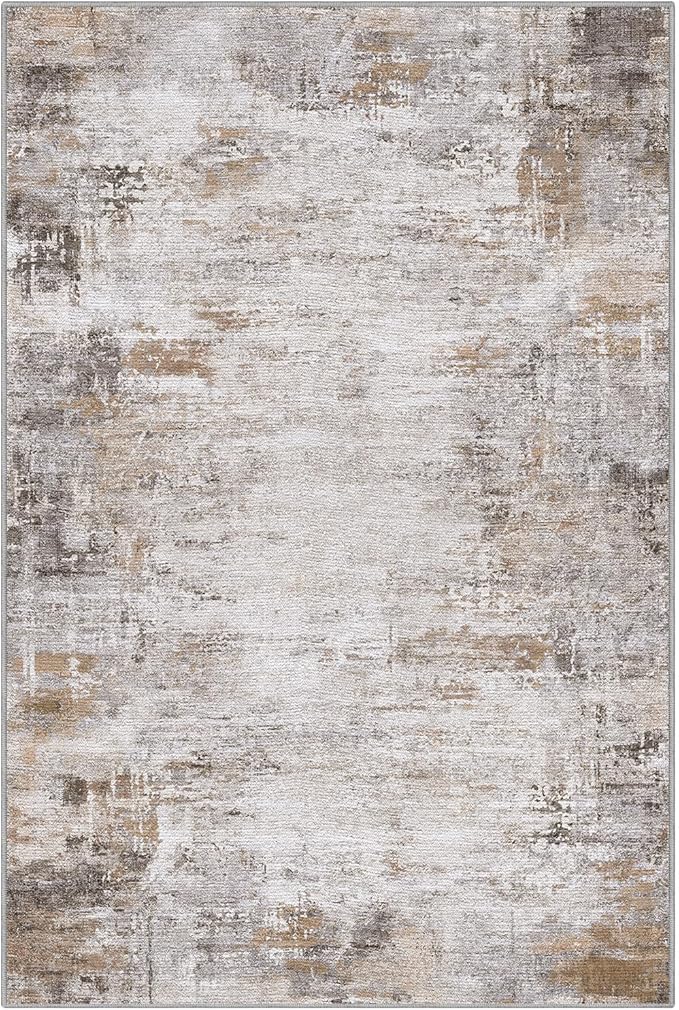 LUMI 4x6 Washable Area Rug for Living Room, Ultra Soft Modern Abstract Rugs Non Slip with Rubber Backing, Low Profile, High Traffic, Stain Resistant Carpets, Ideal for Bedroom, Dining Room, Indoor