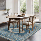 GENIMO Machine Washable 8x10 Area Rugs for Living Room, Non Slip Vintage Rugs, Low Pile Lightweight Chenille Print Rug for Bedroom, Dining Room, Home Office, Navy/Brick