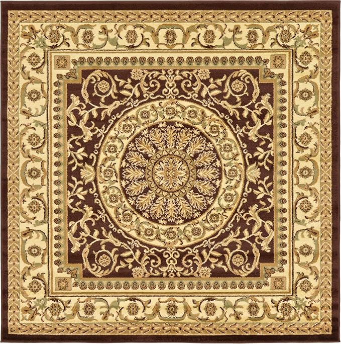 Unique Loom Versailles Collection Traditional Classic Medallion Floral Motif Area Rug (6' 0 x 6' 0 Square, Brown/ Ivory)