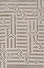 Annabel Modern Geometric Area Rug for Living Room, 4x6 Contemporary Arched Linear Beige Neutral Rug, Stain Resistant Non-Shedding Carpet for Bedroom, Dining Room or Kitchen (4' x 6', Beige)