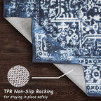 vivorug 8x10 Area Rugs, Stain Resistant Washable Rug for Living Room, Vintage-Inspired (Navy Blue, 8'x10')