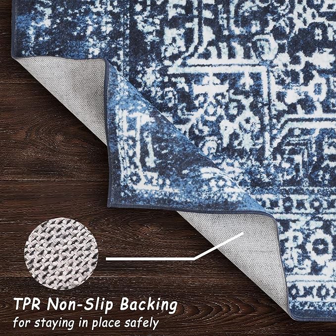 vivorug Runner Rug 2'x8' Vintage Washable Non-Slip Runners for Hallways Kitchen Entryway Laundry Room Carpet Hallway Runner Navy Blue