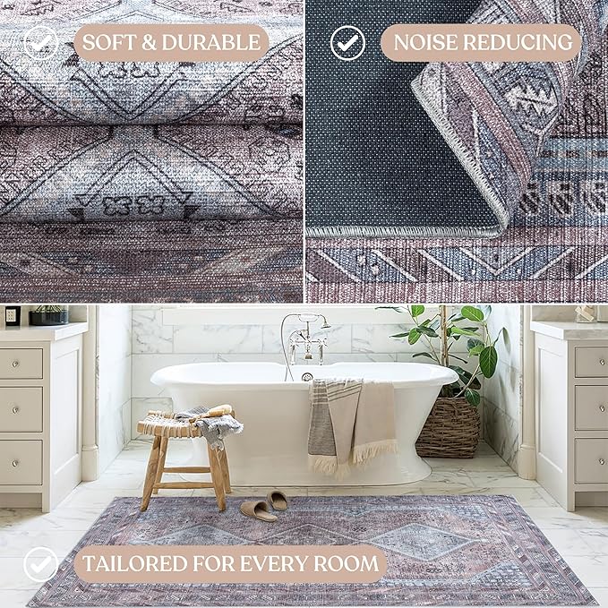 Washable Area Rug. Modern Farmhouse. Vintage. Turkish. Bohemian. Distressed. Oriental. Traditional. Rugs for Living Room. Dining. Bedroom. Office. Entryway. Foyer. (863BM, 9' x 12')