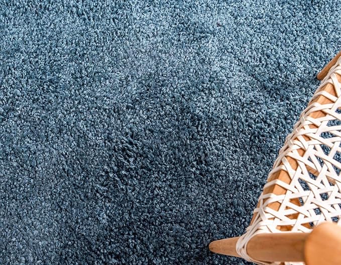 Unique Loom Davos Shag Collection Area Rug - Solid (3' 3" Square, Marine Blue)