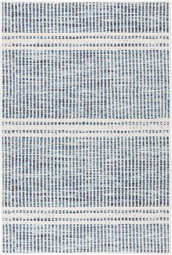Dash & Albert Malta Blue Machine Washable Rug, 8.5 X 11.5 Feet, Blue Stripe Pattern