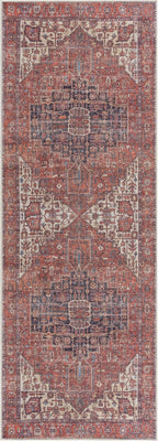 Bloom Rugs Washable 7 ft Runner - Red/Orange/Beige Traditional Runner for Entryway, Hallway, Bathroom, and Kitchen - Exact Size: 2.5' x 7'