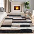 Superior Indoor Area Rug, Jute Backing, Plush Modern Rugs for Entryway, Kitchen Floors, Office Floor Cover, Color Block Rugs, Rockwood Collection, 7' x 9', Ivory/Beige