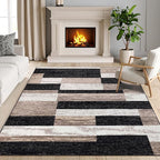 Superior Indoor Area Rug, Jute Backing, Plush Modern Rugs for Entryway, Kitchen Floors, Office Floor Cover, Color Block Rugs, Rockwood Collection, 7' x 9', Ivory/Beige