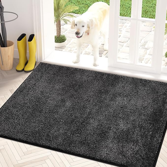 PURRUGS Dirt Trapping Door Mat 31.5" x 47", Non-Slip Machine Washable Entry Rug, Shoe Scraper, Dog Doormat, Super Absorbent Welcome Mat for Front & Back Door, Muddy Shoes & Paws, Charcoal