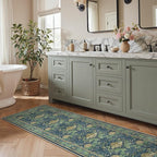 Bavni 2'6''x8 Runner Rug,Microfiber Washable Non-Slip Vintage Floral Rugs,Low Pile Lightweight Carpet for Bedroom,Hallway,Entryway,Kitchen,Bathroom, Tea Green/Blue
