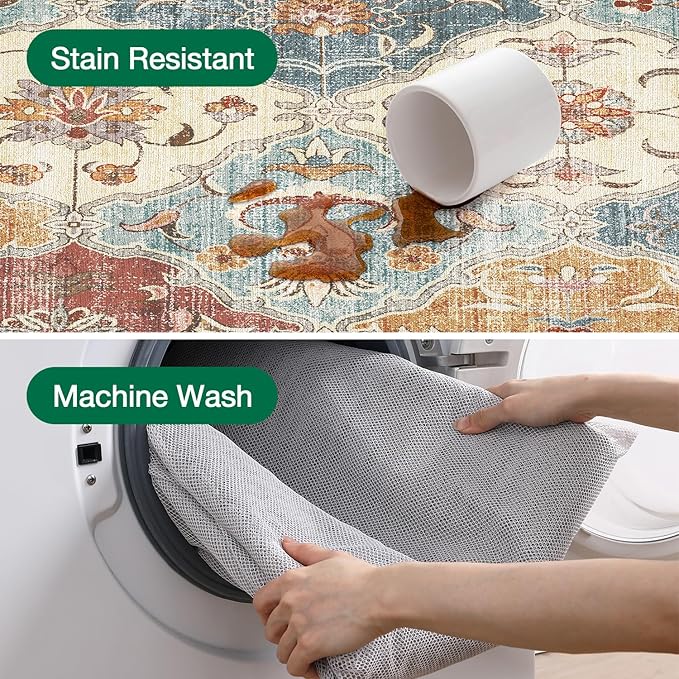 LUMI Washable Area Rug 8x10 for Living Room, Ultra Soft Stain Resistant Carpet with Non Slip Rubber Backing, Non-Shedding Low Pile Rugs for Bedroom, Dining Room, Indoor, Office