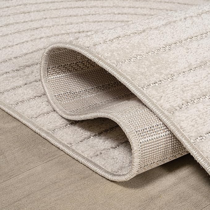JONATHAN Y Hallie High-Low Curve Ivory/Cream 5' Round Indoor/Outdoor Area Rug, Minimalist, Pet Friendly, Non-Shedding, Stain Resistant, Hose-Washable for Backyard, Patio, Porch (SCN100B-5R)