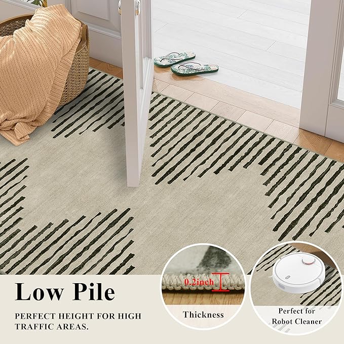 HelloTree Area Rug 3x5 Geometric Rug,Washable Modern Neutral Stain Resistant Indoor Carpet Boho Living Room Moroccan Rugs Fluffy Rug for Living Room Bedside Room Decor for Family-Cream
