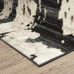 Abani Terra Cream Area Rug for Living Room, Bedroom - Black Abstract Pattern - 6' Round - Durable & Easy to Clean