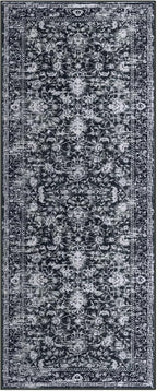 KILOCOCO Washable Runner 2x5 Rug Runner Printed Vintage Floral Kitchen Runners Non-Slip Rubber Backed Runners for Hallways Distressed Thin Soft Rugs for Entryway Laundry Room, Black/Navy/White