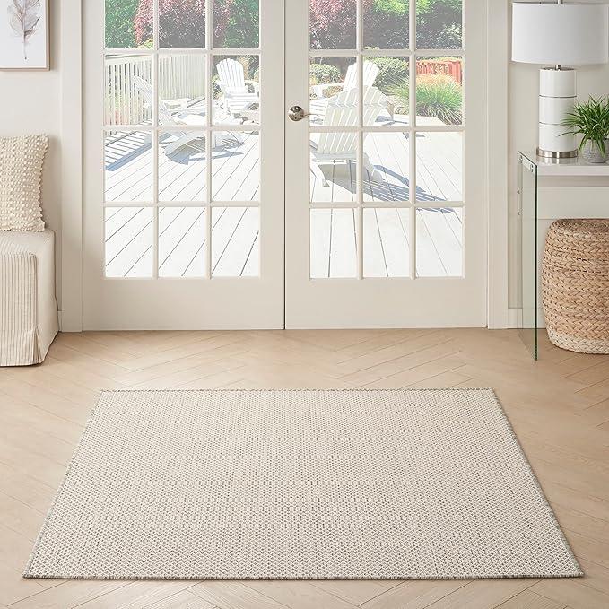 Nourison Home Courtyard Ivory Silver 4' x Square Area Rug - Easy Clean, Non Shedding, Bed Room, Living Room, Dining Room, Kitchen (4' x Square)