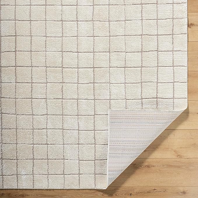 Livabliss x Our PNW Home Cascade Minimalist Grid Area Rug, 2'7" x 10', Grid Ivory/Taupe