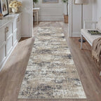 2x8 Abstract Runner Rug Brown Washable Modern Hallway Carpet Non Slip Ultra Soft Neutral Low Pile Contemporary Long Rug for Bathroom Laundry Kitchen Bedroom