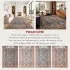 Kuden 5x7 Area Rug, Machine Washable Area Rug with Non-Slip Backing, Vintage Style, Soft, Easy Clean, Low Pile Rug for Living Room, Bedroom, Dining Room