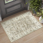 jinchan Fiora Floral 2x3 Rug for Entryway - Vintage Washable Area Rug Ultra-Thin Low Pile Soft Small Non Slip Distressed Indoor Door mat Accent for Entrance Kitchen Bathroom Bedroom (2x3ft, Taupe)