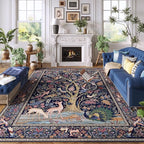Rugcomf Area Rugs 5x7 Vibrant Tree of Life-Patterned Vintage Washable Area Rug Non Slip Low Pile Large Rugs for Living Room Bedroom Farmhouse Dining Room Kids Playroom, Blue