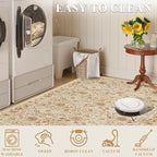 DUKINO 4x6 Rugs for Living Room, Lightweight Non Slip Washable Rug with Low Pile Design, Vintage Floral Non-Shedding Soft Carpet for Living Room, Bedroom, Farmhouse, Office, Bathroom, Beige