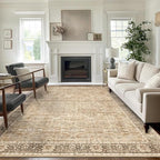 5x7 Beige Washable Rug for Living Room Large Vintage Distressed Bedroom Rug Low Pile Non-Slip Soft Boho Carpets for Bedroom Dining Room Home Office Indoor Nursery