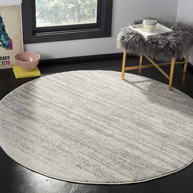 SAFAVIEH Adirondack Collection Area Rug - 6' Round, Ivory & Silver, Modern Ombre Design, Non Shedding & Easy to Clean, Ideal for Living Room, Bedroom, Office, Dining Space (ADR113B)