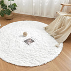 Andency White Round Area Rug for Bedroom, Soft Shag Circle Rug 4x4 for Room, Fluffy Faux Fur Carpet for Home Decor, Circular Fuzzy Plush Rug for Living Room Playroom