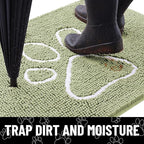 Smiry Dog Door Mat for Muddy Paws, Absorbent Dirt Trapper Non Slip Quick Dry Washable Chenille Mat for Mud Dogs, Entry Rug for Indoor and Outdoor (47x32 Inches, Sage Green and White)