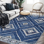 Area Rug 9x12 Rug Machine Washable Non-Slip Low Pile Print Pattern Western Rug for Living Room Bedroom Entryway Tribal Series -Blue/Gray