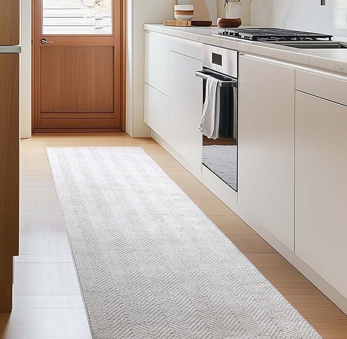 Well Woven Custom Size Hallway & Stair Runner- Harlow Pompeii Ivory 31 Inches Wide x 2 Feet Long Runner (31" x 2') Runner Rug - Modern Chevron Pattern, Ultra-Soft, Easy-Clean
