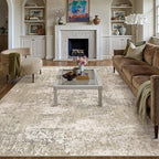 Beige Area Rug 6x9 Machine Washable Modern Abstract Living Room Carpet Non Slip Neutral Low Pile Soft Non Shedding Bedroom Contemporary Large Rug Indoor Office Dining Room Playroom