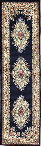 Unique Loom Reza Collection Traditional Persian Style Area Rug, 2 ft 7 in x 10 ft, Navy Blue/Ivory