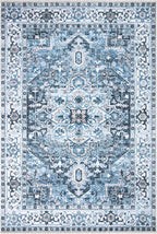 Bloom Rugs Caria Washable Non-Slip 8x10 Rug - Navy Blue Traditional Area Rug for Living Room, Bedroom, Dining Room, and Kitchen - Exact Size: 7'8" x 10'