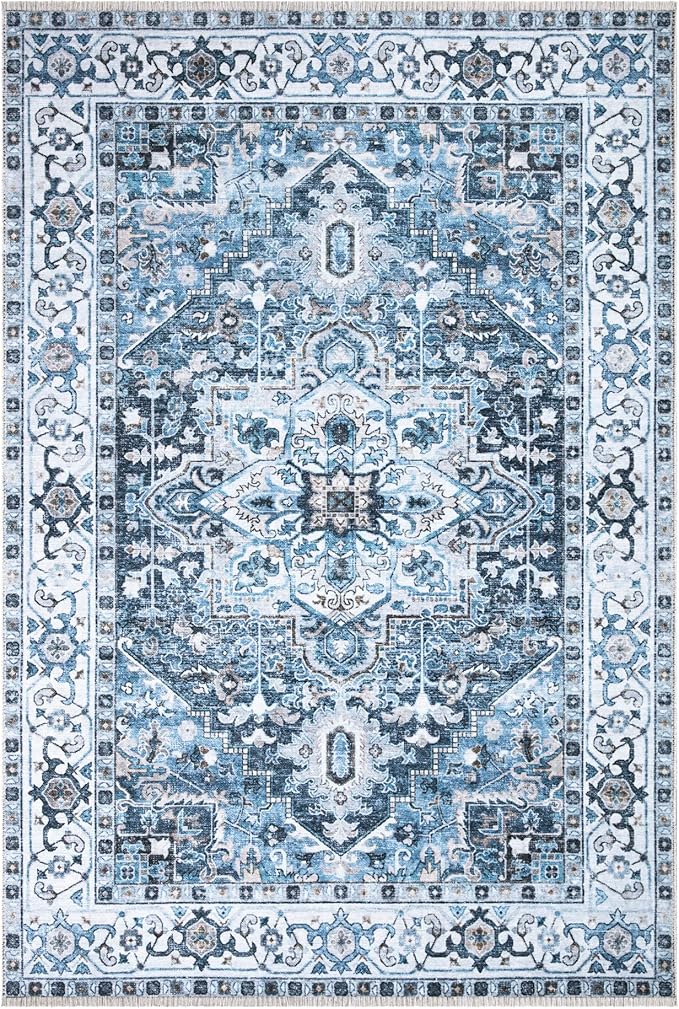 Bloom Rugs Caria Washable Non-Slip 9x12 Rug - Navy Blue Traditional Area Rug for Living Room, Bedroom, Dining Room, and Kitchen - Exact Size: 9' x 12'