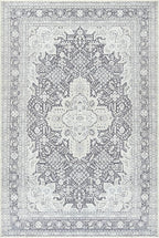 Bloom Rugs Washable Non-Slip 5' x 7' Rug - Charcoal Blue Traditional Medallion Area Rug for Living Room, Bedroom, Dining Room, and Kitchen - Exact Size: 5' x 7'