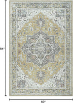 Bloom Rugs Washable Non-Slip 5' x 7' Rug - Yellow Traditional Medallion Area Rug for Living Room, Bedroom, Dining Room, and Kitchen - Exact Size: 5' x 7'