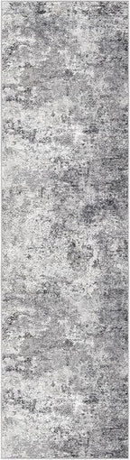 2X8 Washable Runner Rug for Hallway: Soft Neutral Modern Abstract Area Rug - Non-Slip Low Pile Long Throw Indoor Carpet for Kitchen Entryway Kitchen Bedroom Laundry - Grey