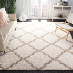 SAFAVIEH Area Rug 8x10 - Dallas Shag Collection - Large - Ivory & Beige, Trellis Pattern, Non-Shedding & Easy Cleaning, Plush Thick Pile, Ideal for Living Room, Bedroom, Dining Space (SGD257B)