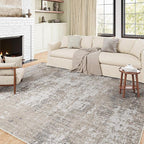 Modern Abstract Beige Gray Area Rug 6x9 Machine Washable Large Carpet Neutral Kitchen Indoor Accent Throw Low Pile Non Slip Distressed Living Dining Room Bedroom Office