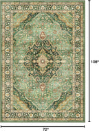 6x9 Vintage Rugs for Dining Room, Washable Rugs Non Slip Large Area Rug for Living Room Bedroom Office, Floor Decoration Big Rug Mat Low-Pile Kid & Pet Friendly(Border Green)